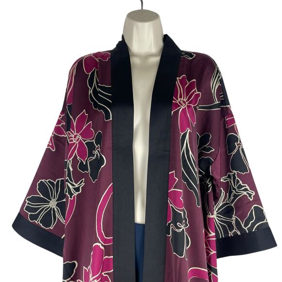 Chico's Travelers Floral Printed Kimono Jacket Deep Chianti Size L/XL - Picture 4 of 11